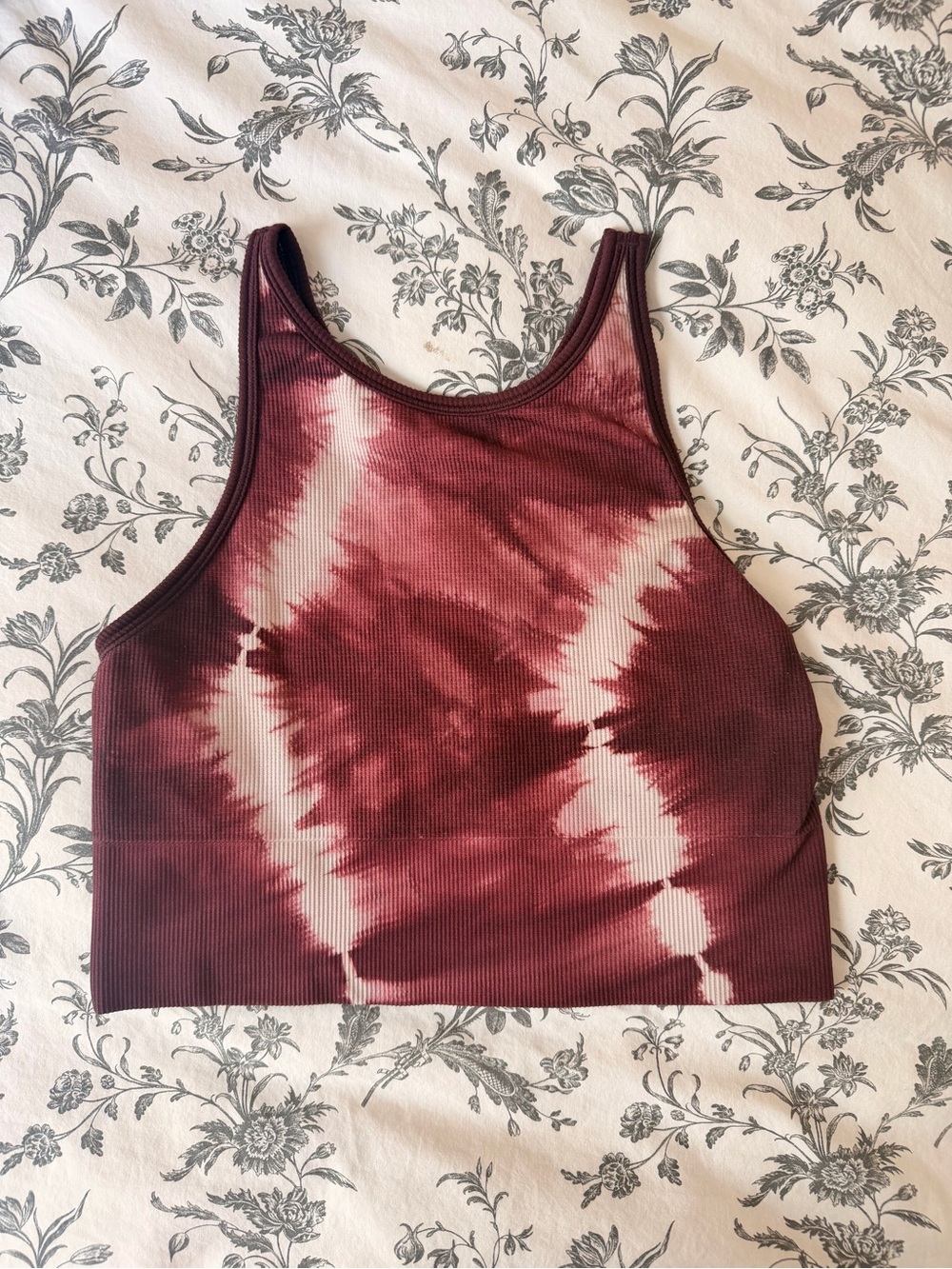 Tie-Dye Ribbed Cropped Tank Top - Burgundy/White